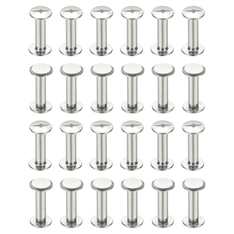 PATIKIL 24セット シカゴスクリュー 4x15mm(DxH) シカゴスクリュー フィリップ ス バインディングポスト スクリューボルト レザーリベット 304ステンレススチールファスナー レザーベルト スクラ
