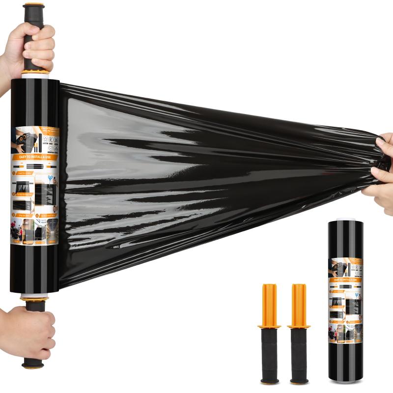 Origuuds ストレッチフィルム 厚さ20u 梱包用ラップ 持ち手2本付き 手巻き用 梱包用品 お手軽 簡単 業務用ラップ 引越し 荷造り 片付け 本 新聞 (1, 380mmx301m)【卓越した遮光性】 Origuudsのブラックストレッチフィルムは、優れた遮光性を提供します。その暗い外観は追加のプライバシー保護を提供し、包装されたアイテムを目立たなくします。このストレッチフィルムは、引越し用フィルムとしてもパレットラップとしても使用される場合、セキュリティと目立たなさの両方をします【高い強靭性で荷崩れを防止】 Origuudsの業務用ラップは、引張強度、耐裂性、耐穿刺性に優れており、鋭利な角を持つ物品も密着して包装し、破損しにくい特長があります。優れた収縮記憶効果により、伸展後も持続的に締め付け、安定した包絡力を維持。輸送中の荷崩れ、転倒、擦れを防ぎ、物品の無事な到着を助けます。荷崩れ防止に最適な荷造りフィルムです【粘着式で残留物なし】 梱包用ラップの表面は静電吸着により自己粘着性を実現。糊を使わずに確実に貼り付き、物品を固定します。剥がした後も残留物がなく、物品表面を清潔に保ち、従来の粘着テープによる汚れの問題を回避。家具、電子機器など、表面清潔性が要求される物品の包装に適しています【安全素材】 Origuudsの包装フィルムは主にPE素材を使用し、無臭で多様な物品のラップ包装に使用できます。防水、防油、防汚性を備え、液体の飛沫や油の浸透を効果的に遮断。万一の溢れにも内容物を乾燥した状態に保ちます。耐裂性と相まって、貨物輸送の安全性を高める保護バリアを形成します【取り付けが簡単】 挿入式のハンドルを装備し、取り付けが簡単。人間工学に基づいた設計で、手作業での荷造り時の握り心地と操作性を向上させ、手の疲労を軽減します。物流倉庫におけるパレットの強化、引越し時の雑貨の整理、工業部品の防塵包装、家庭での季節収納など、幅広いシーンで使用できるハンディラップです