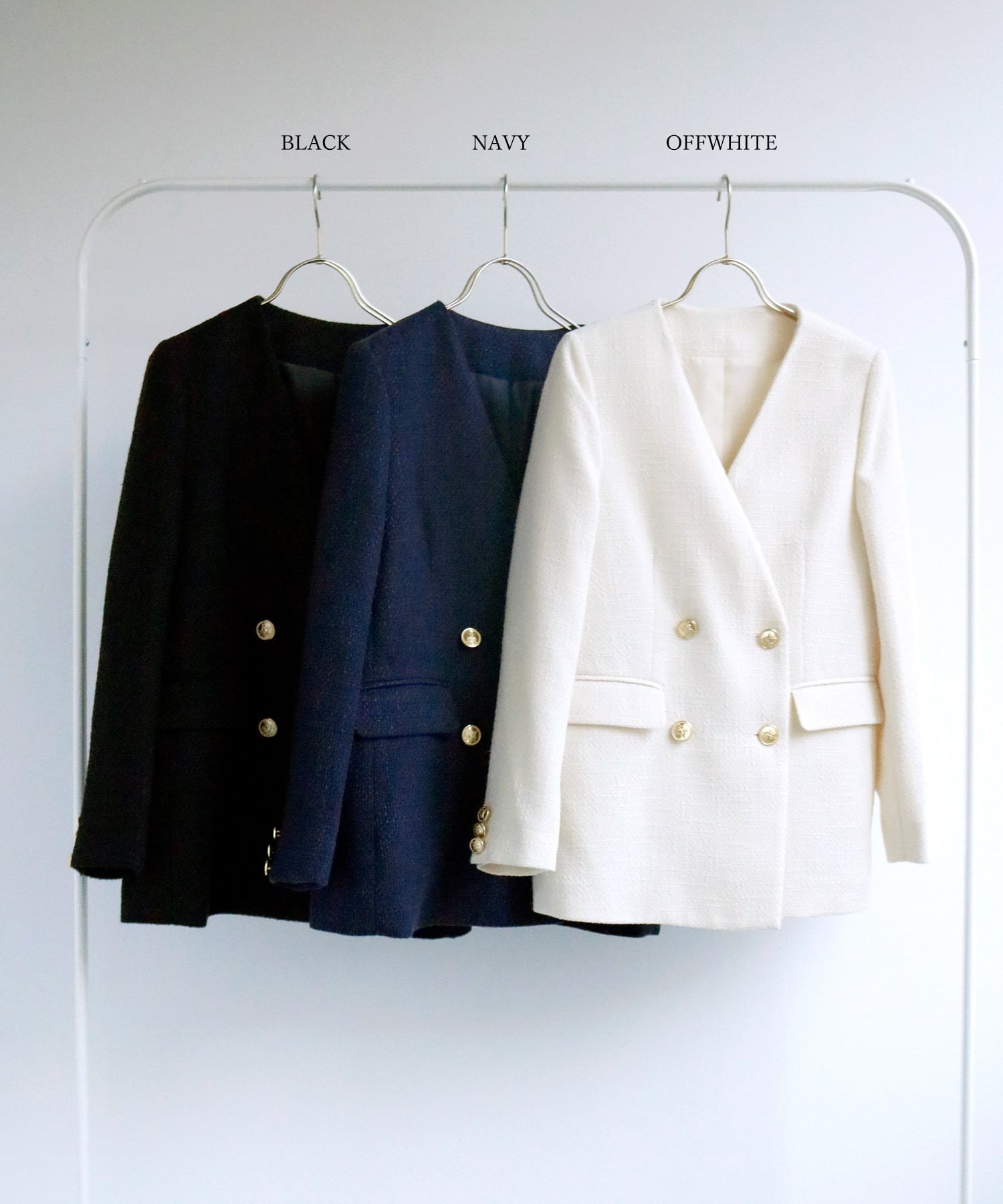 25%OFFクーポン利用で10,643円！【WEB限定！WHITEJOOLA】金ボタンダブルツイードジャケット