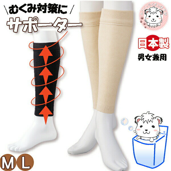 レッグサポーター 2枚組 日本製 男女兼用 むくみ対策 保温 血流促進 静脈瘤予防 M/L | レディース メンズ ふくらはぎ用サポーター 高齢者 弾性ストッキ...