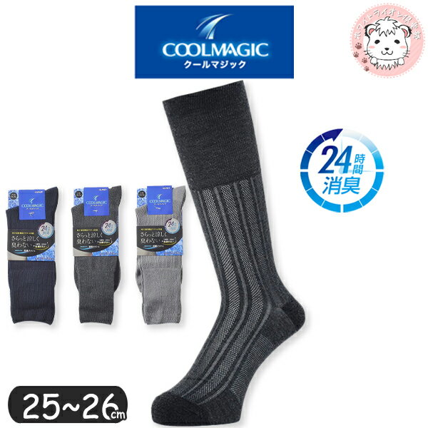 【アウトレット】靴下 ビジネスソックス グンゼ クールマジック メンズ スパイラル柄 クルー丈ソックス CGM002 25-26cm