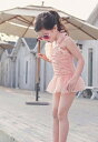 キッズ　ジュニア　女の子　水着　バンドゥ　ワンピース　キャップ　セット　無地　シフォン　スイムウェア　かわいい　キュート　夏　ビーチ　リゾート　マリン　海水浴　プール　スイミング　ピンク　送料無料