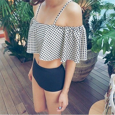 {最大8%OFFクーポン配布中} レディース 水着 ビキニ タンキニ セパレート オフショルダー 肩見せ 肩出し チェック柄 トップス 海 プール スイミング ビーチ マリン 海水浴 夏休み 旅行 可愛い キュート セクシー 女性 ホワイト ブラック 白 黒 M L XL サイズ