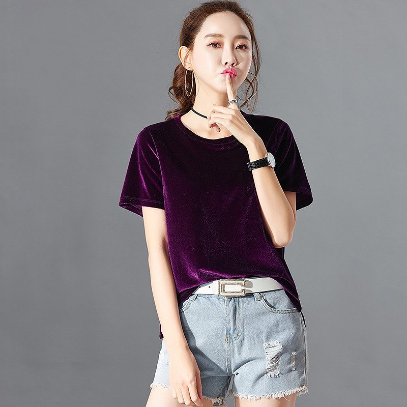 3点5% 5点8%クーポン! レディース ベロア ベルベット Tシャツ カットソー クルーネック 半袖 トップス カジュアル 大人 可愛い フェミニン おしゃれ お出かけ 普段着 デイリー ブラック ピンク パープル ホワイト ブラウン グレー M L XL サイズのサムネイル