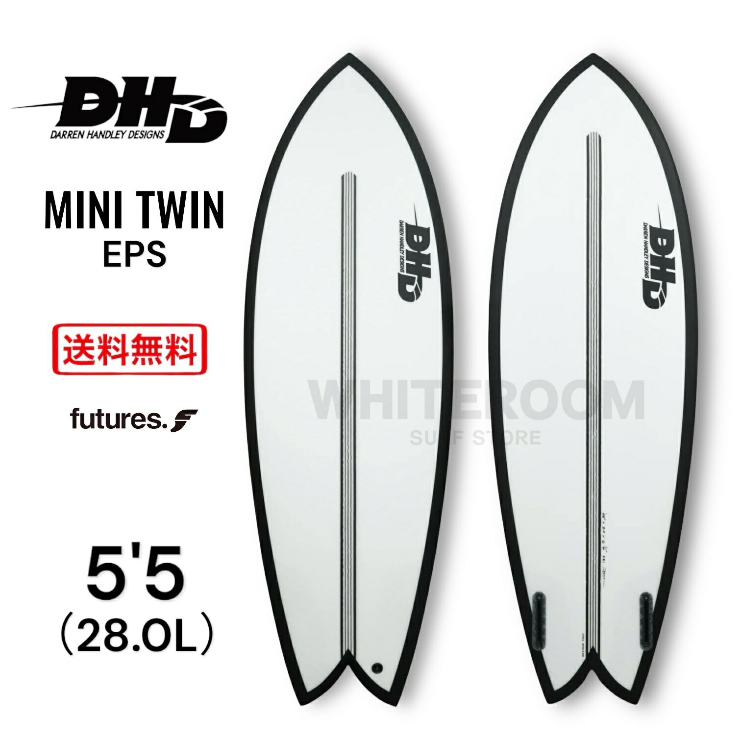 【ポイントUP期間中!!】DHD サーフボード MINI TWIN EPS 5'5 28.0L ミニツイン ダレンハンドレーデザイン EPOXY ショートボード フィッシュ FUTURES. サーフィン ミックファニング 送料無料