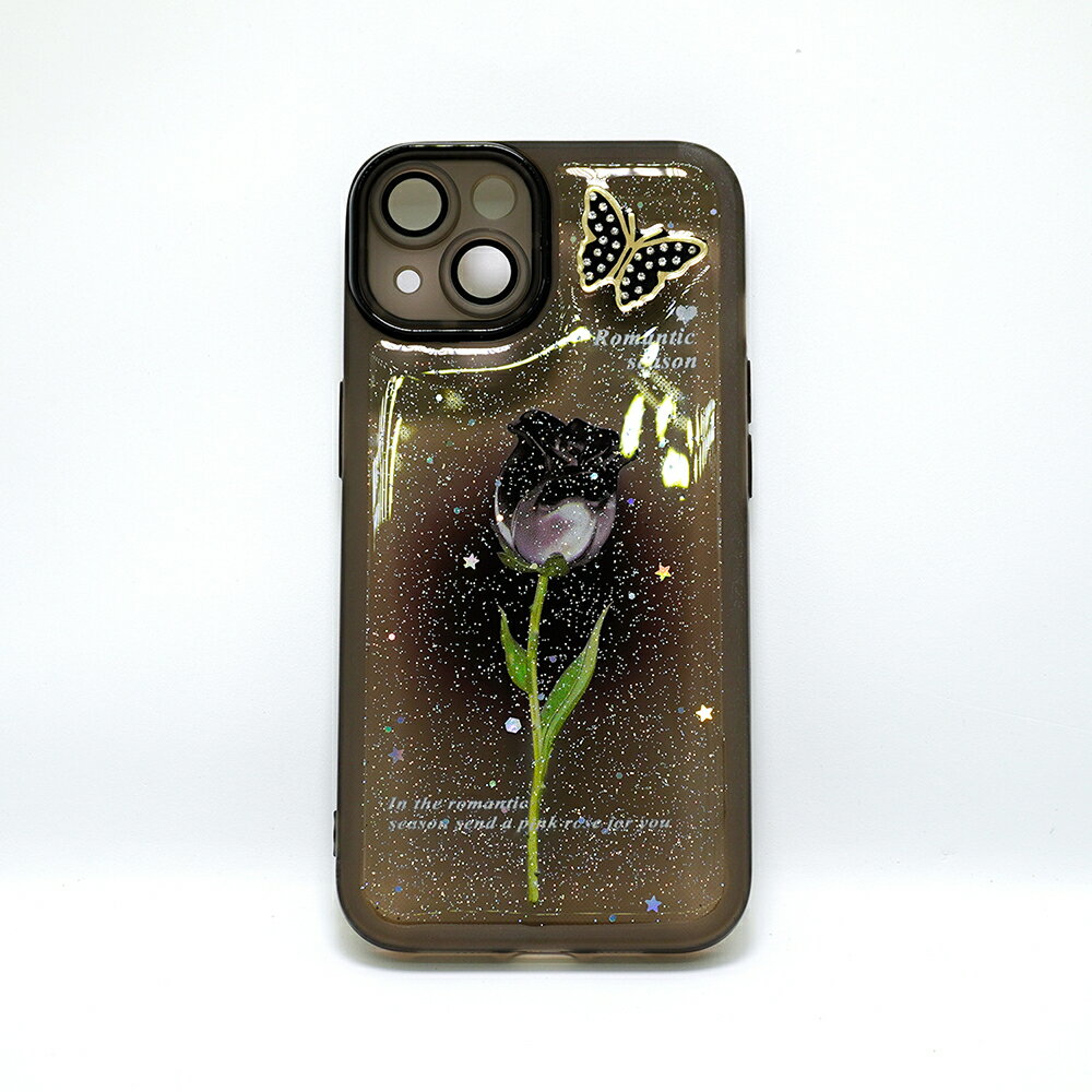 花柄 iPhoneクリアケース スマホ カバー ケース アイフォン iPhone ユニーク 個性派 おもしろ 花柄 ラメ入り ハンド ストラップ チャーム　かわいい