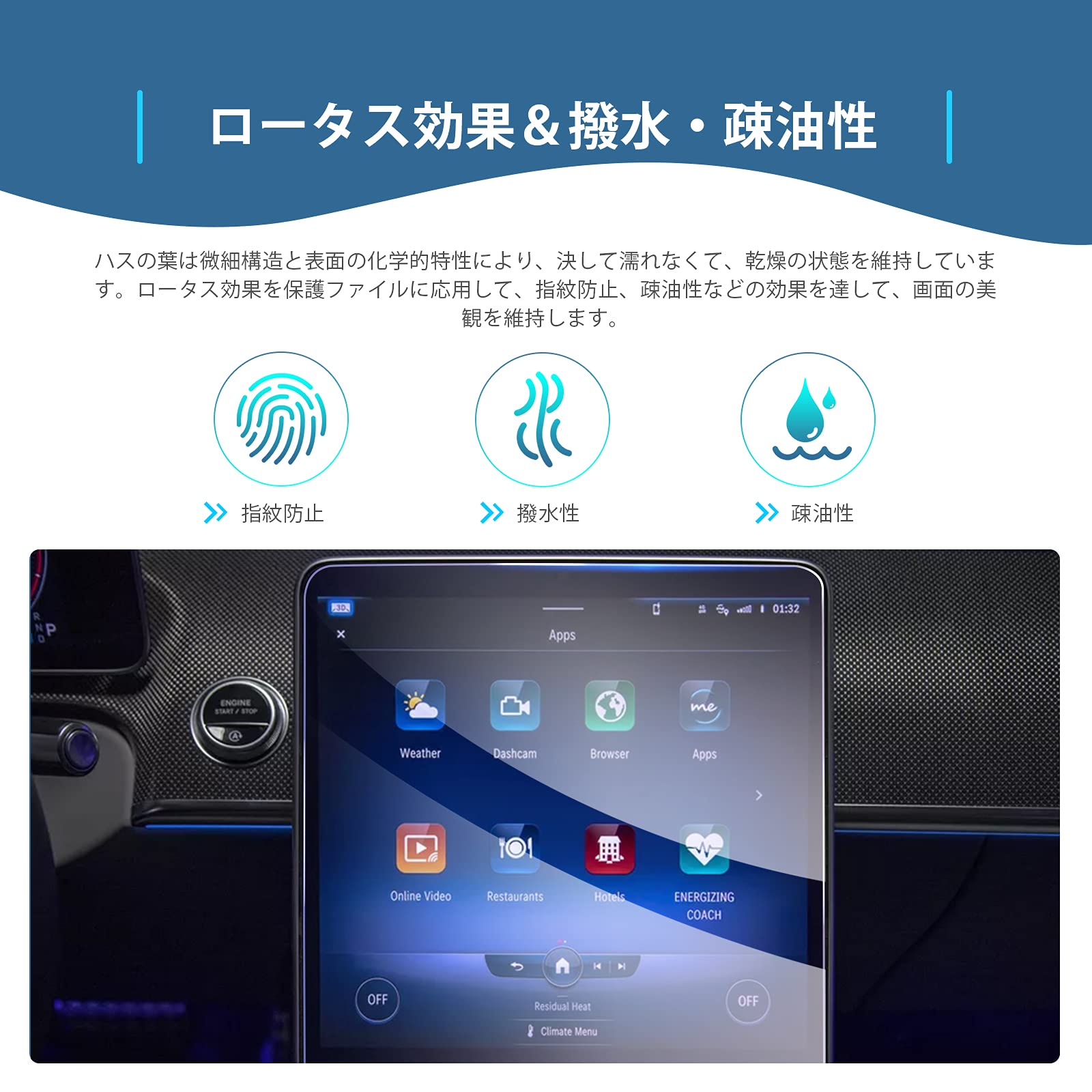 【GAFAT】メルセデス ベンツ Benz Sクラス W223 7代目 2021年〜 12.8インチ 車用液晶保護フィルム 有機ELメディアディスプレイ ナビゲーション ナビ専用ガラスフィルム 9H硬度 強化ガラス 透光性 傷防止 汚れ防止 飛散防止 指紋防止