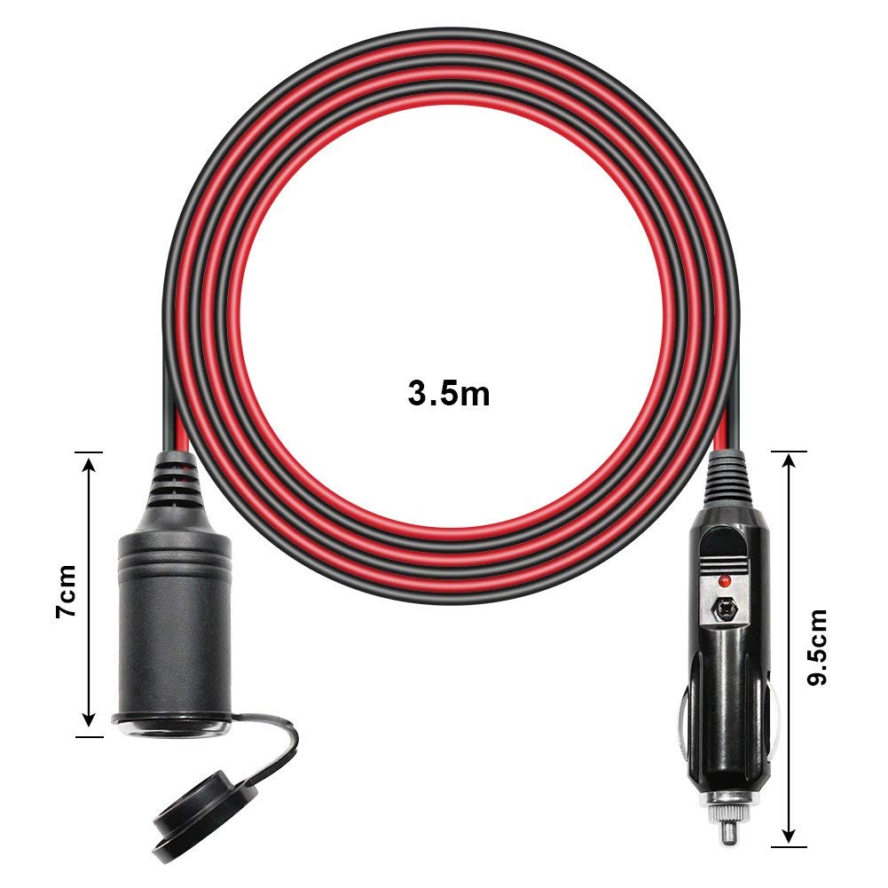 Outtag シガーソケット 延長 ケーブル 3.5M 12V / 24V 兼用 車電源コード 自動車シガーアダプター シガーソケット延長コード ソケット付き パイロットランプ内蔵 キャップ付き 防水 防塵 2