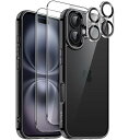 JETech 5 in 1 iPhone 16 6.1インチ用 ケース 2枚強化ガラスフィルム+2枚カメラレンズフィルム付き 5枚セット 黄ばまない 耐衝撃バン...