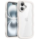 JETech iPhone 16 Plus 6.7インチ用 ウェーブ ケース かわいい 波状フレーム うねうね 耐衝撃 スマホカバー 女性用 女子向け クリア ハードPCバック (ホワイト)