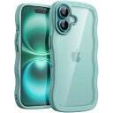 JETech iPhone 16 Plus 6.7インチ用 ウェーブ ケース かわいい 波状フレーム うねうね 耐衝撃 スマホカバー 女性用 女子向け クリア ハードPCバック (ティールブルー)