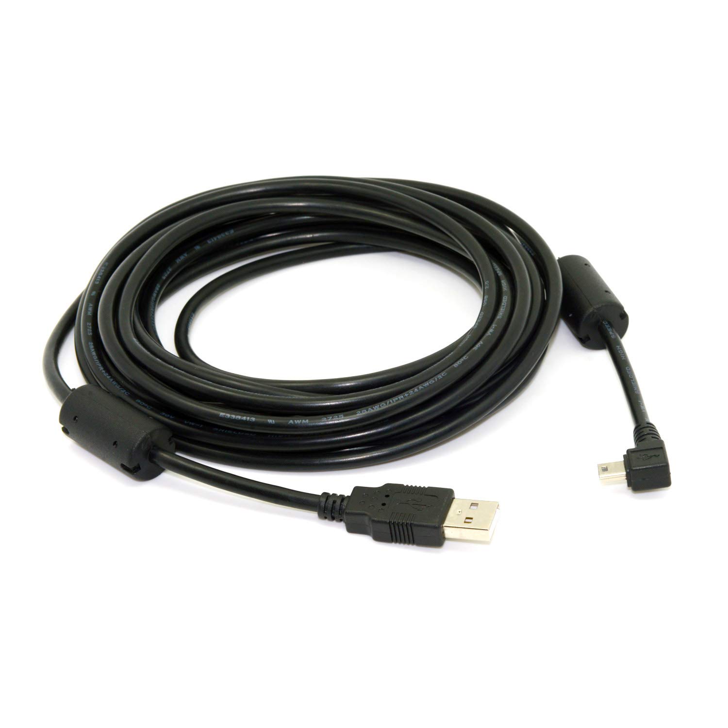 JSER Mini USB B Type 5ピン オス 直角 90度 - USB 2.0 オス データケーブル EMI フェライトコア 5M