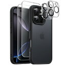 JETech 5 in 1 iPhone 16 Pro 6.3インチ用 マットケース 2枚強化ガラスフィルム+2枚カメラレンズフィルム付き 5枚セット 半透明背...