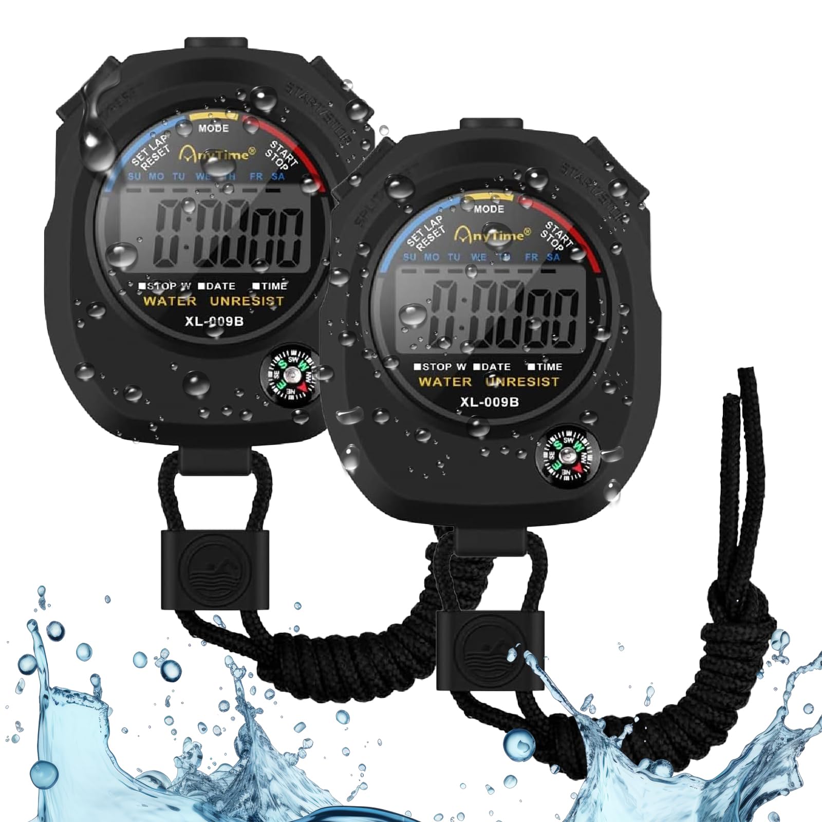 Geerow ストップウォッチ 2個入り 時計 タイマー 防水 高精度 スポーツ デジタル 多機能学習タイマー ストップウォッチ スポーツ 審判とトレーニング 2つの日付表示機能 コーチのため ストラップとバッテリー付き (2個入り)