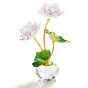 Kertari 水晶 ハス 造花 インテリア 置物 開運 K9 クリスタル ガラス 蓮の花 金属のハスの葉 風水グッズ 枯れない花 母の日 誕生日 退職祝い 送別会 プレゼント 女性 母親 人気 - ピンク