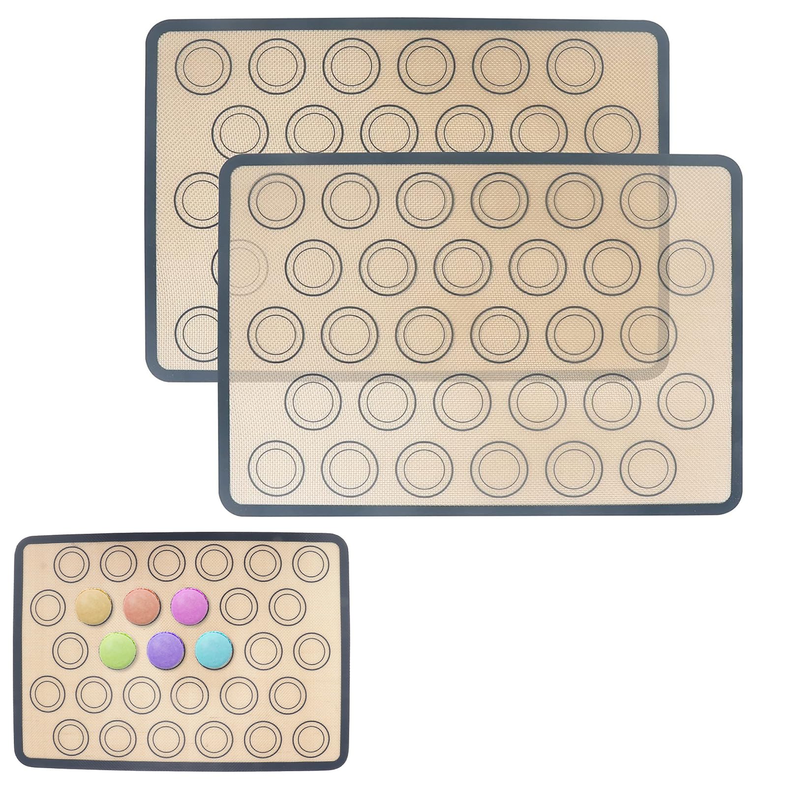 Liroyal ベーキングマット 2枚セット クッキングシート 製菓マット オーブンシート シルパット ベーキングシート お菓子作り プレースマット 製菓道具 耐熱 滑り止め 食品級シリコーン 収納便利 繰り返し使用可能 オーブン/電子レンジ対応 パン クッキー ピザ マカロン