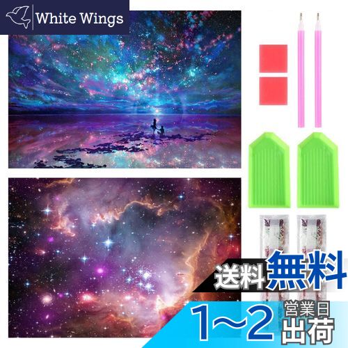 【送料無料】サムコス ダイヤモンドアート キット ダイヤモンドの絵画 2個セット きれい 全面貼り付け ダイヤモンドアート 5D 初心者 大人の子供 DIY 手芸キット 家の壁の装飾 (広大な星空)