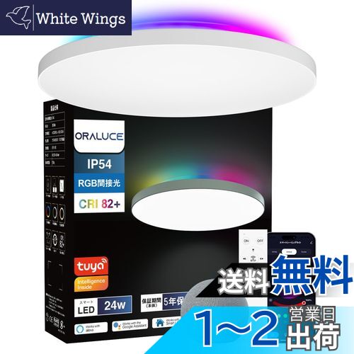 【送料無料】ORALUCE LEDシーリングライト ~6畳 Alexa認定 RGB間接光 無段階調光・調色 24W 2800lm 2.4GHz リモコン付 照明器具 天井 直付け 常夜灯 メモリー機能 PSE認証電気 Bluetooth&Wi-Fi対応 取扱説明書付 LC-DBFC02