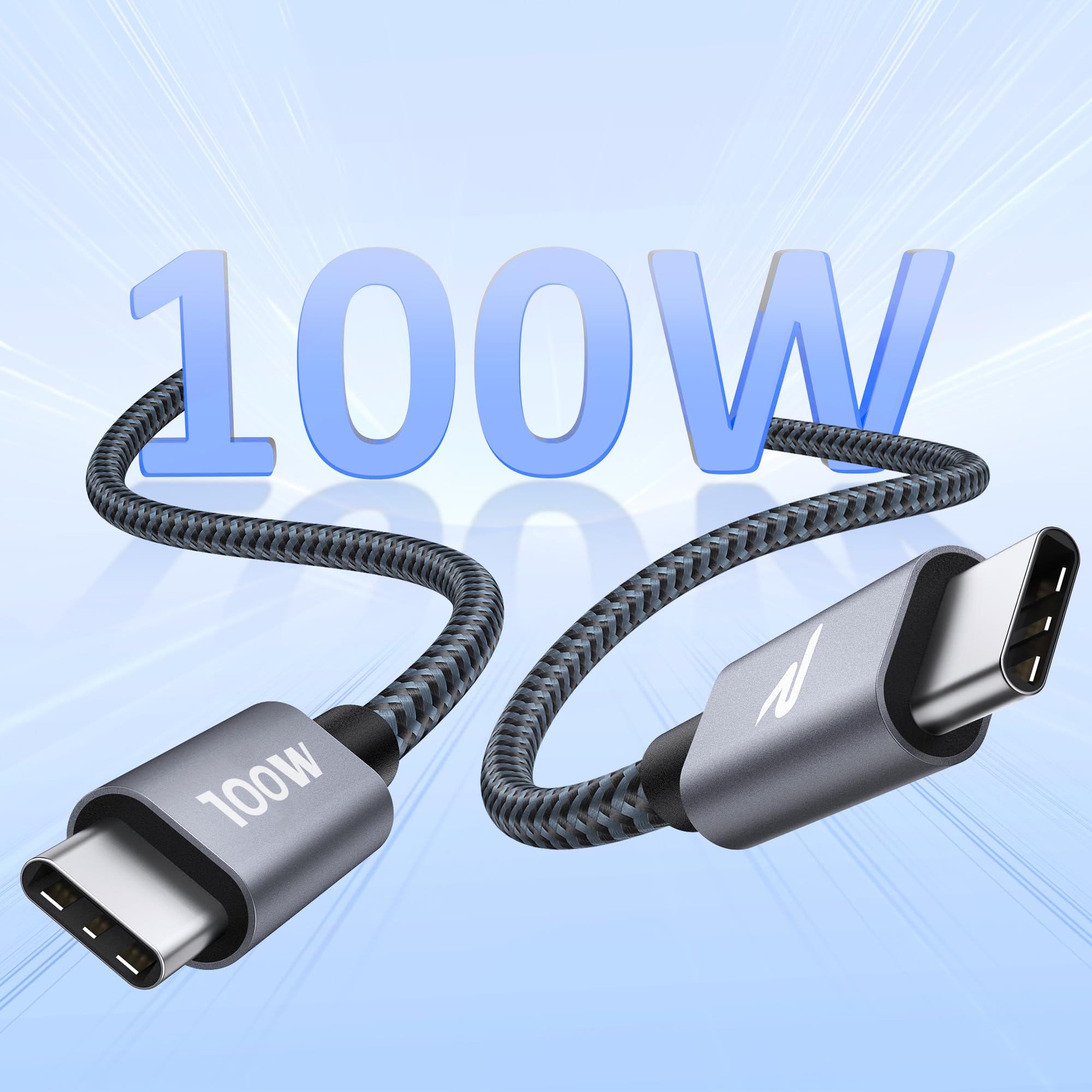 【送料無料】RAMPOW USB C ケーブル PD3.0対応 100W/5A 超高速充電 USB-C & USB-C ケーブル データ転送 断線防止 高耐久ナイロン タイプc ケーブル iPhone 16 充電ケーブル/iPhone 15 充電ケーブル MacbookPro/iPad Pro&Air/GalaxyなどType C機種対応 1m 黒