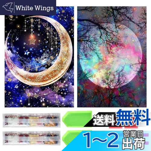 【送料無料】サムコス ダイヤモンドアート キット ダイヤモンドの絵画 2個セット きれい 全面貼り付け ダイヤモンドアート 5D 初心者 大人の子供 DIY 手芸キット 家の壁の装飾 (月)