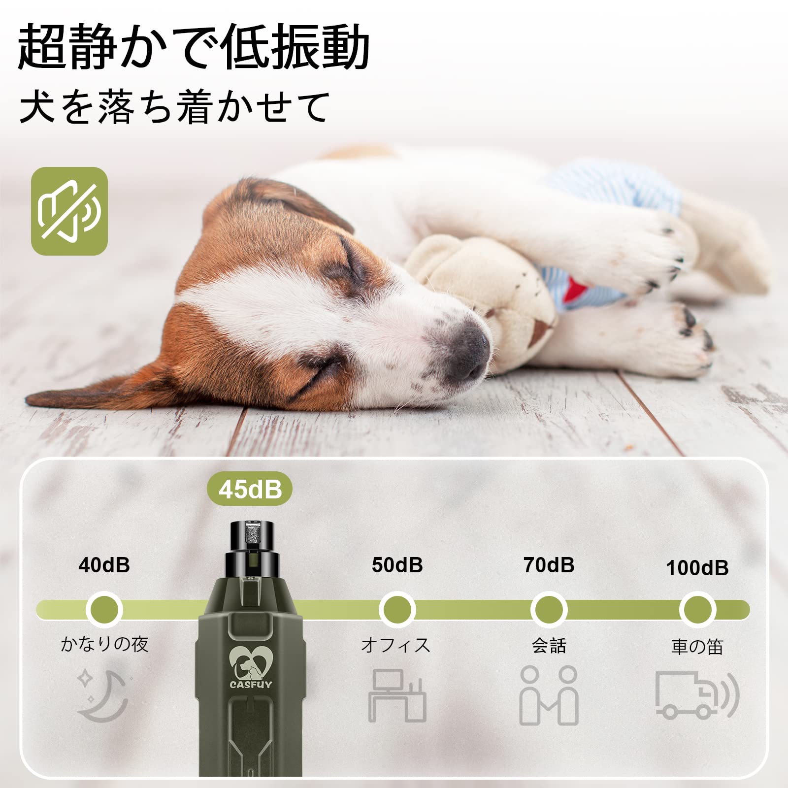 Casfuy 犬爪切り電動 6スピード - 最新の強化されたペット用ネイルグラインダー 充電式電動犬用ネイルトリマー 痛みのない足の手入れとスムージングツール 大型中型小型犬用