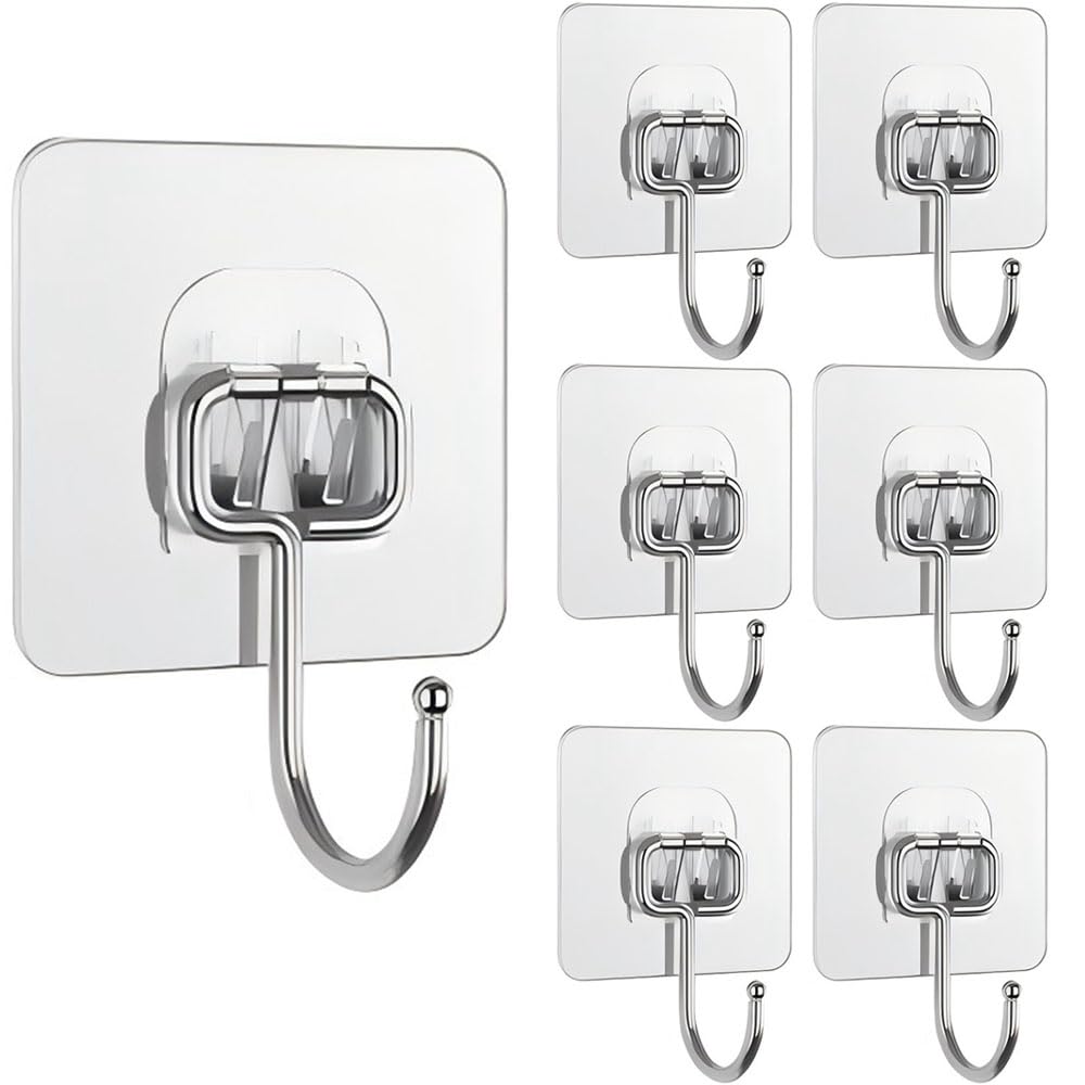 【送料無料】BIUTEFOR 壁掛けフック 粘着 壁 傷つけない 耐荷重20KG 強力粘着 透明なフック 防水 防湿 壁掛け用 フック 7×7cm大きいサイズ ...