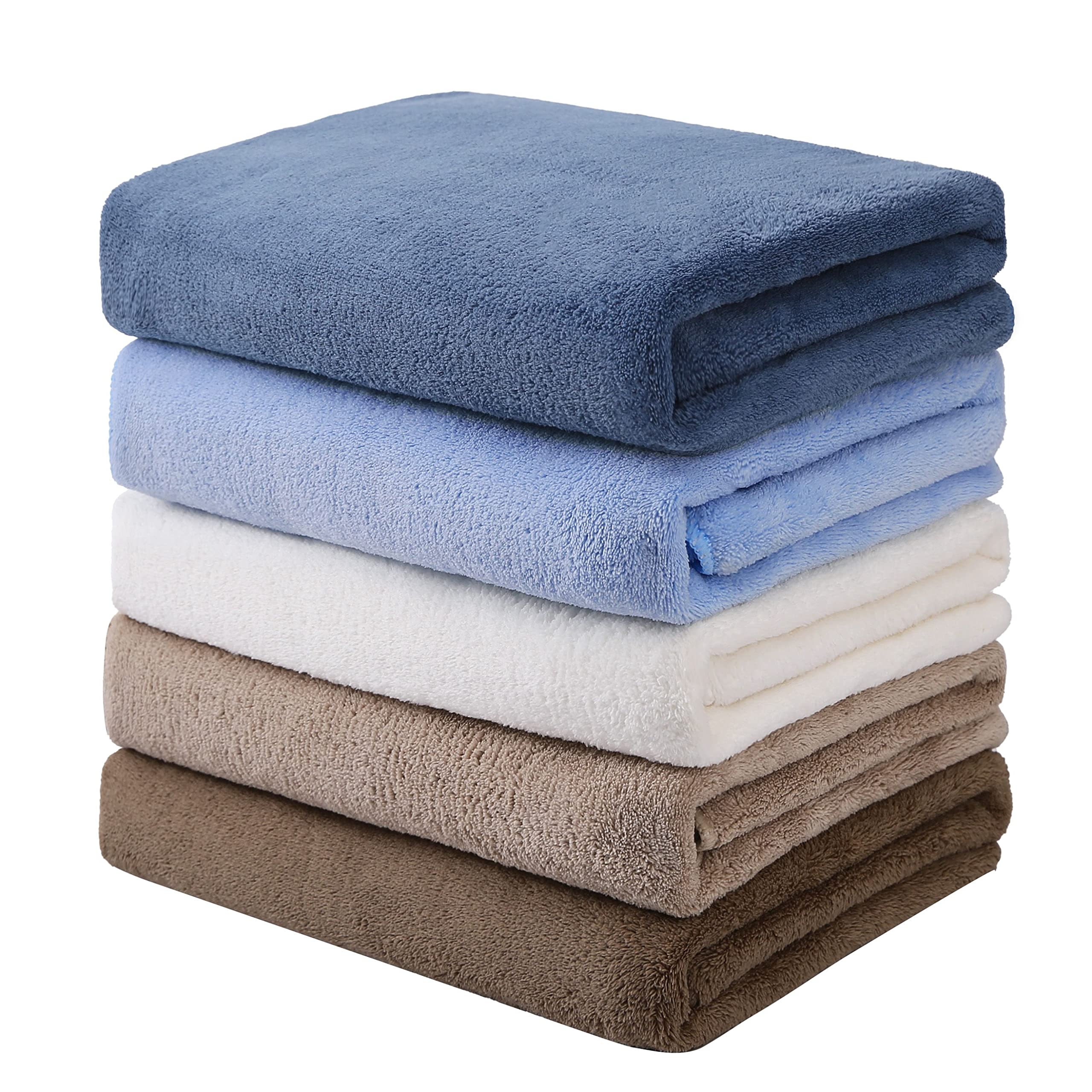 【送料無料】Oseamaid バスタオル 大判 5色5 枚セット マイクロファイバー タオル 吸水速乾抗菌防臭(ダ..