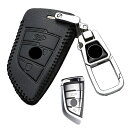 【送料無料】キーケース BMW 用 スマートキーケース キーカバー 3ボタン 本革 レザー BMW 専用設計 1 2 3 5 6 7 8 シリーズ X1 X2 X3 X4 X5 X6 X7 Z4 専用 手触りいい 汚れ 滑り 傷 防止 オシャレ リモコン 刀型 キーホルダー (ブラック×ブラック)