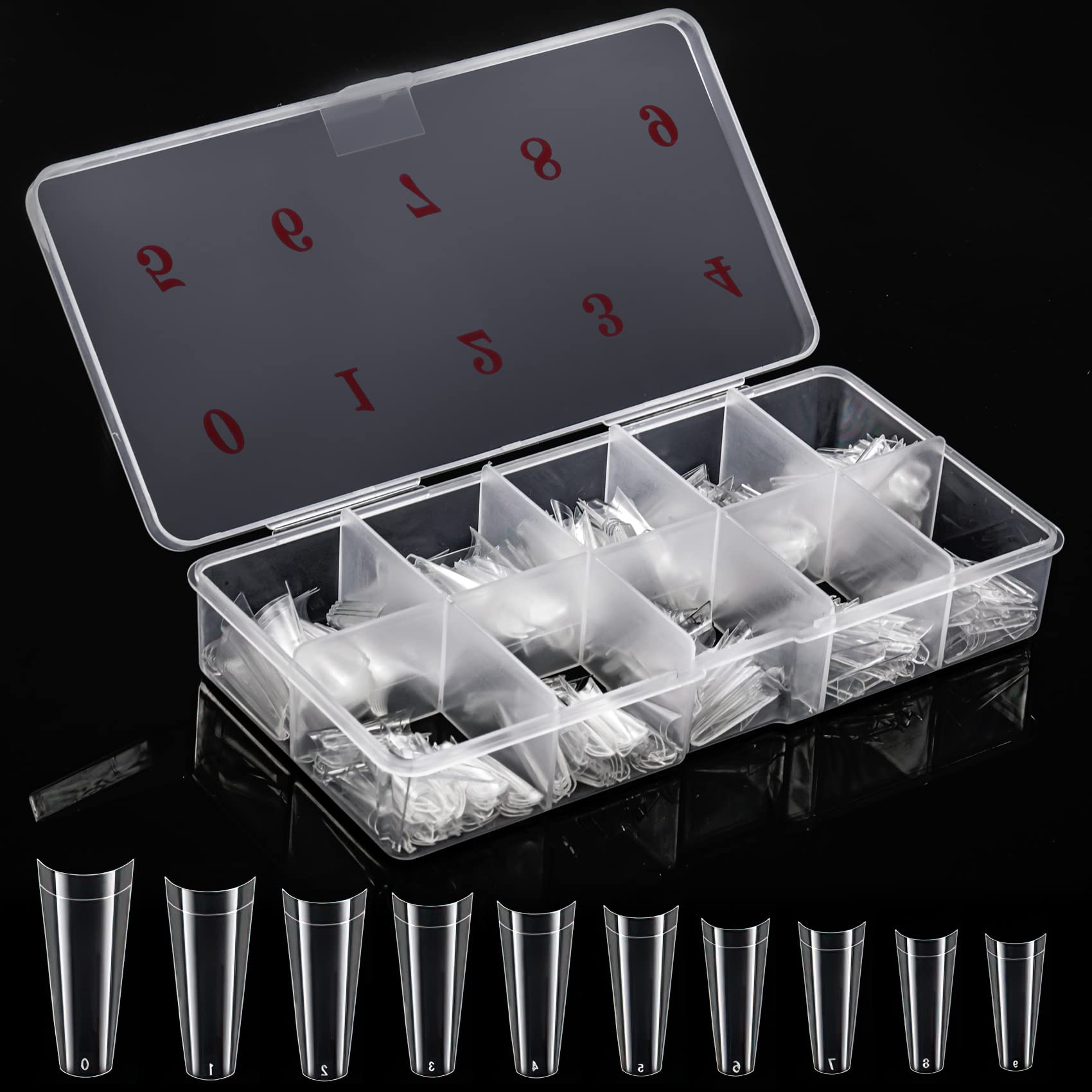 【送料無料】Annhua ネイルチップ スクエア ロング 500枚セット 爪にピッタリ 透明 10種のサイズ 長さ..