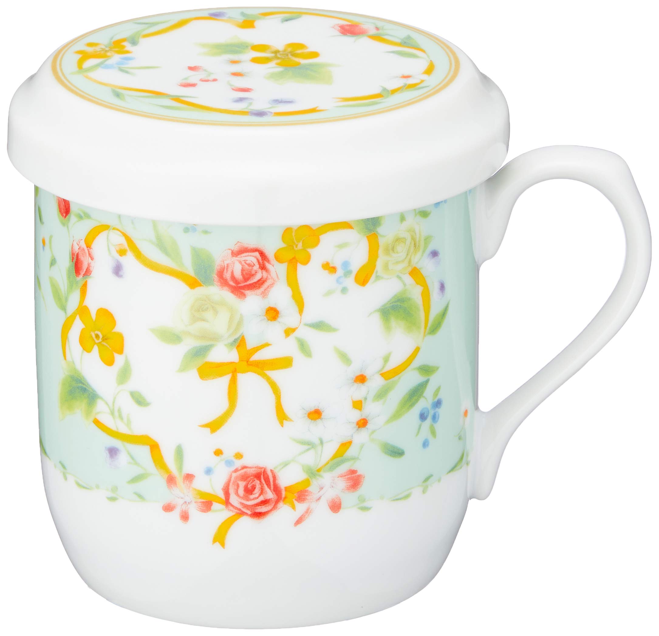 【送料無料】NARUMI(ナルミ) フタ付 マグカップ ハートフラワー 290cc 花柄 かわいい 茶こし付き 蓋付きマグカップ 母の日 プレゼント 電子レンジ温め対応 日本製 ギフト箱入り 41530-32930