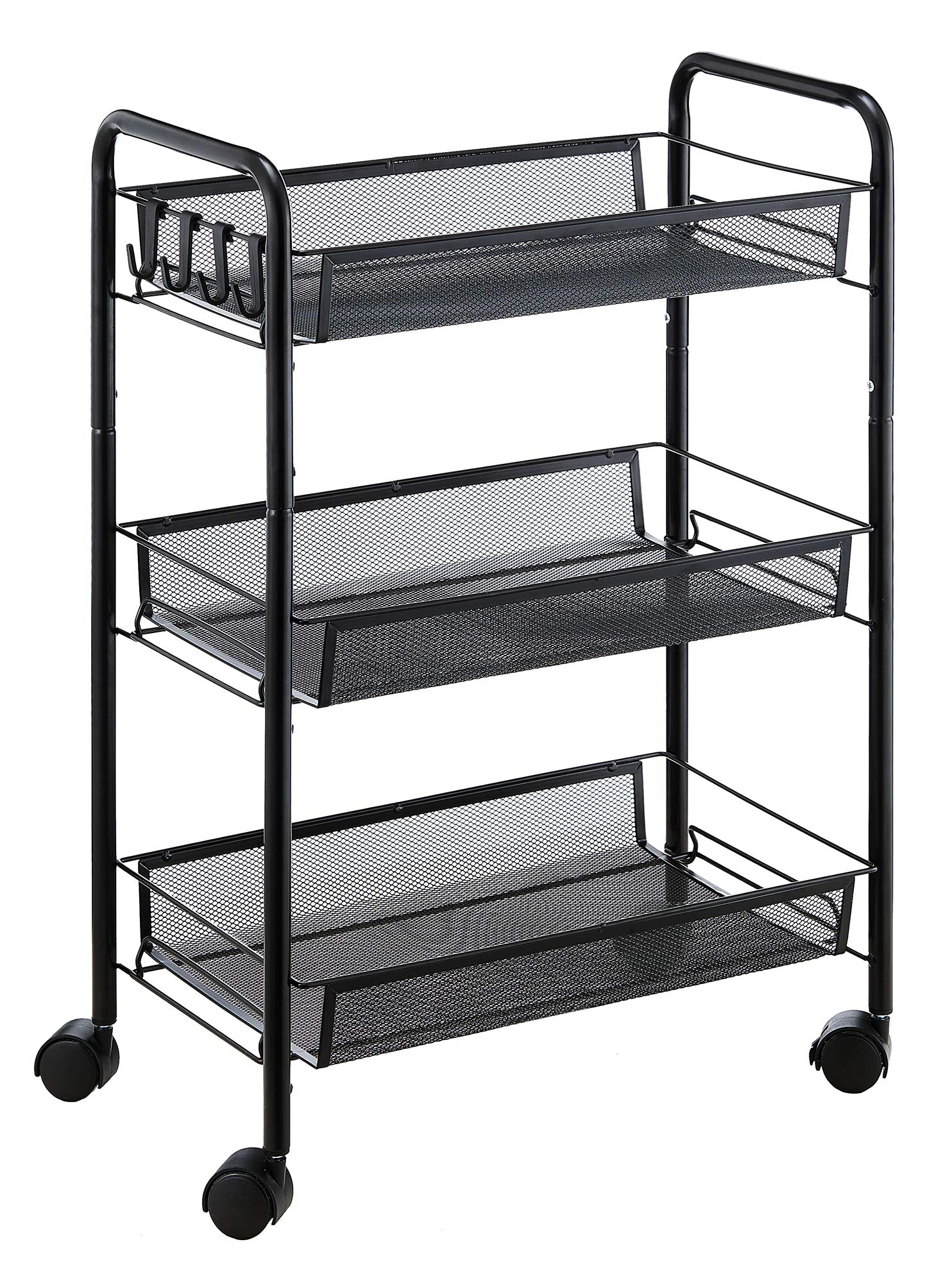 【送料無料】EKNITEY メタルラック キッチンワゴン メタル メッシュ キッチン カート 防錆 小物収納 サイドワゴン 3段 幅26.5×奥行45.5×高さ63.5cm ブラック