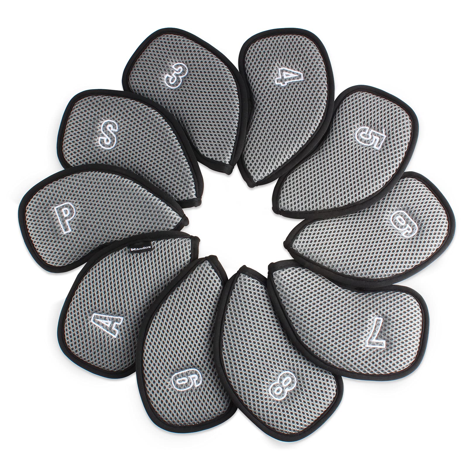 【送料無料】Andux ゴルフクラブヘッドカバーアイアン用 メッシュ ダブル番号つけ アイアンカバー 番号刺繍 10個/セットMT/S14 (グレー)