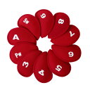 【送料無料】YFFSFDC ゴルフアイアンカバー ヘッドカバー 10枚入り(3〜9、A、Pw、Sw)番号 保護カバー (レッド)