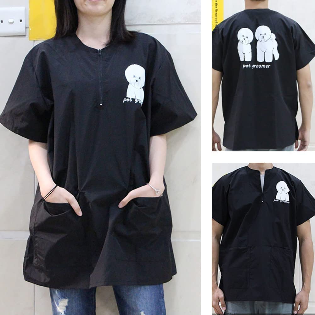 【送料無料】Umora 半袖 ペット 美容師 スモック 作業服 エプロン グルーミング 作業着 帯電防止 防水 ペット 犬 猫 ペットショップ用 ペット ヘアカ...