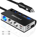 OOWOLF シガーソケット 3連 180W USB×4ポート 【Quick Charge3.0 +PD 18W搭載】 12-24V車対応 急速充電器 増設 カーチャージャー 独立スイッチ 電圧測定 LED搭載 電源ソケット 分岐 分配器 グレー