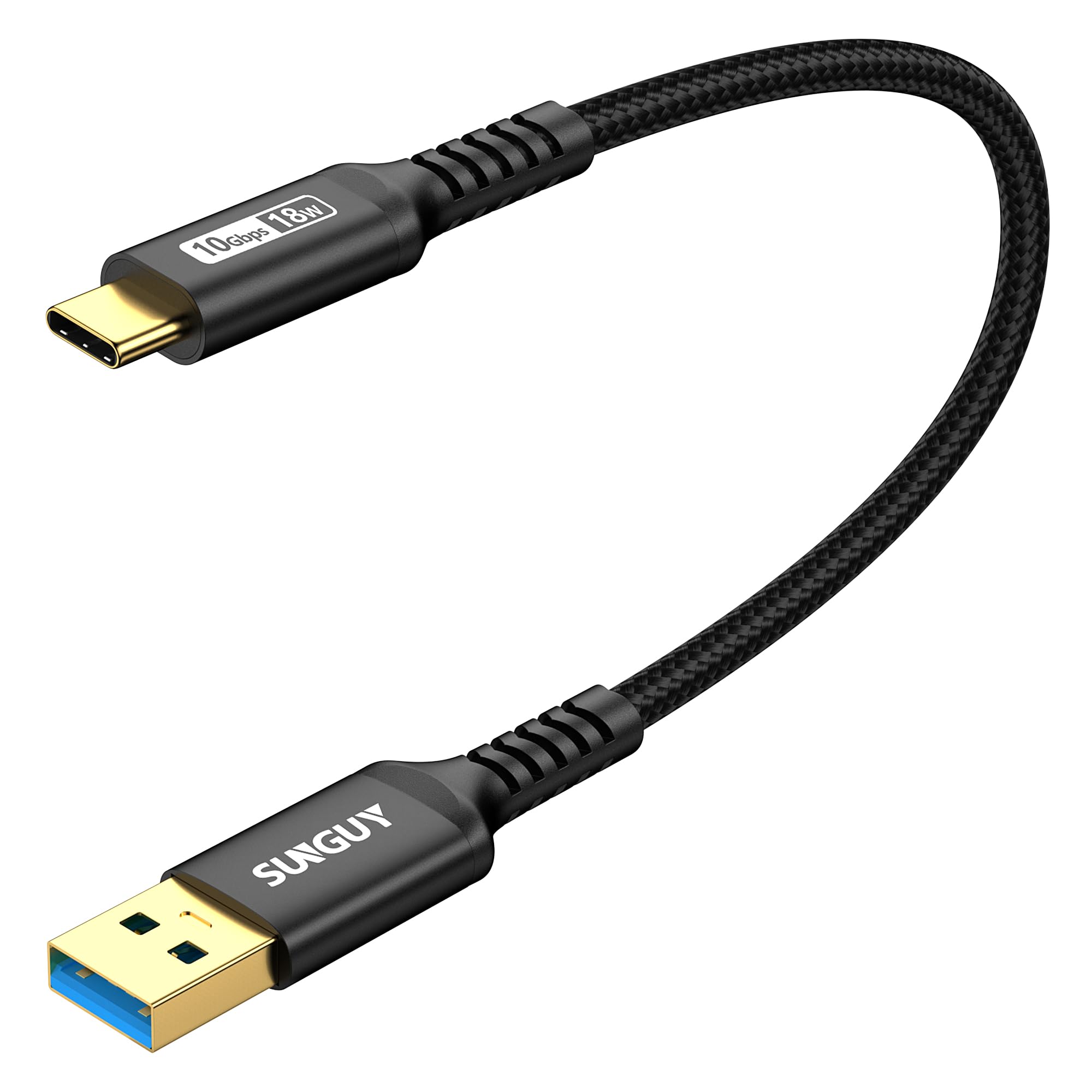 SUNGUY USB Type C ケーブル 0.3M USB3.1 Gen2 10Gbps データ転送 タイプ c 高速充電 USB-A to USB-C 短い 30cm 金メッキコネクタ Android Auto対応 ナイロン編み 高耐久性 galaxy s22 ultra/iPad Pro/ipad air 第4/5世代 /Sony Xperiaその他USB-C機器対応 ブラック