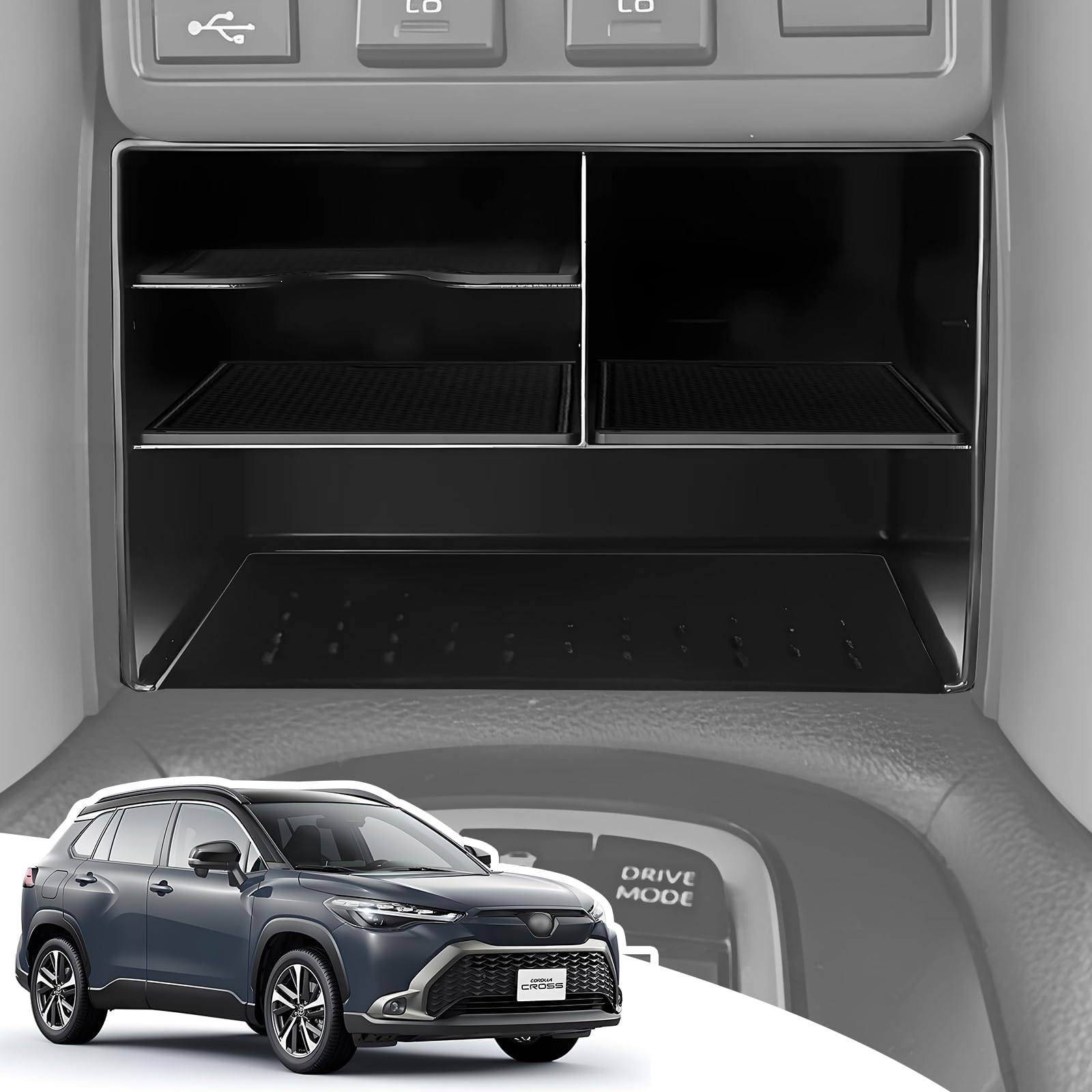 【送料無料】LANGBEAN トヨタ 新型 カローラクロス（2021.9〜現行）専用 センターコンソール 収納トレイ 分層収納 コンソールトレイ 収納ボックス 内装パーツ カスタムパーツ カローラクロスアクセサリー 小物入れ 滑り止め ラバーマット付き（ブラック）