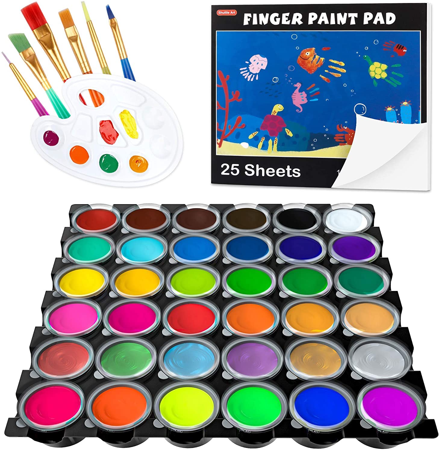 【送料無料】Shuttle Art 指絵の具 36色 44点セット 水性 洗える 手形アート フィンガーペインティング..