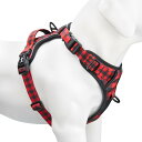 【送料無料】PoyPet 犬 ハーネス 犬用胴輪 夜間反射材 引っ張り防止 咳き込み軽減 サイズ調整可 通気性 簡単着脱 老犬介護 しつけ 訓練 歩行補助 散歩 可愛い 小型犬/中型犬/大型犬ハーネス(赤黒格子,S)