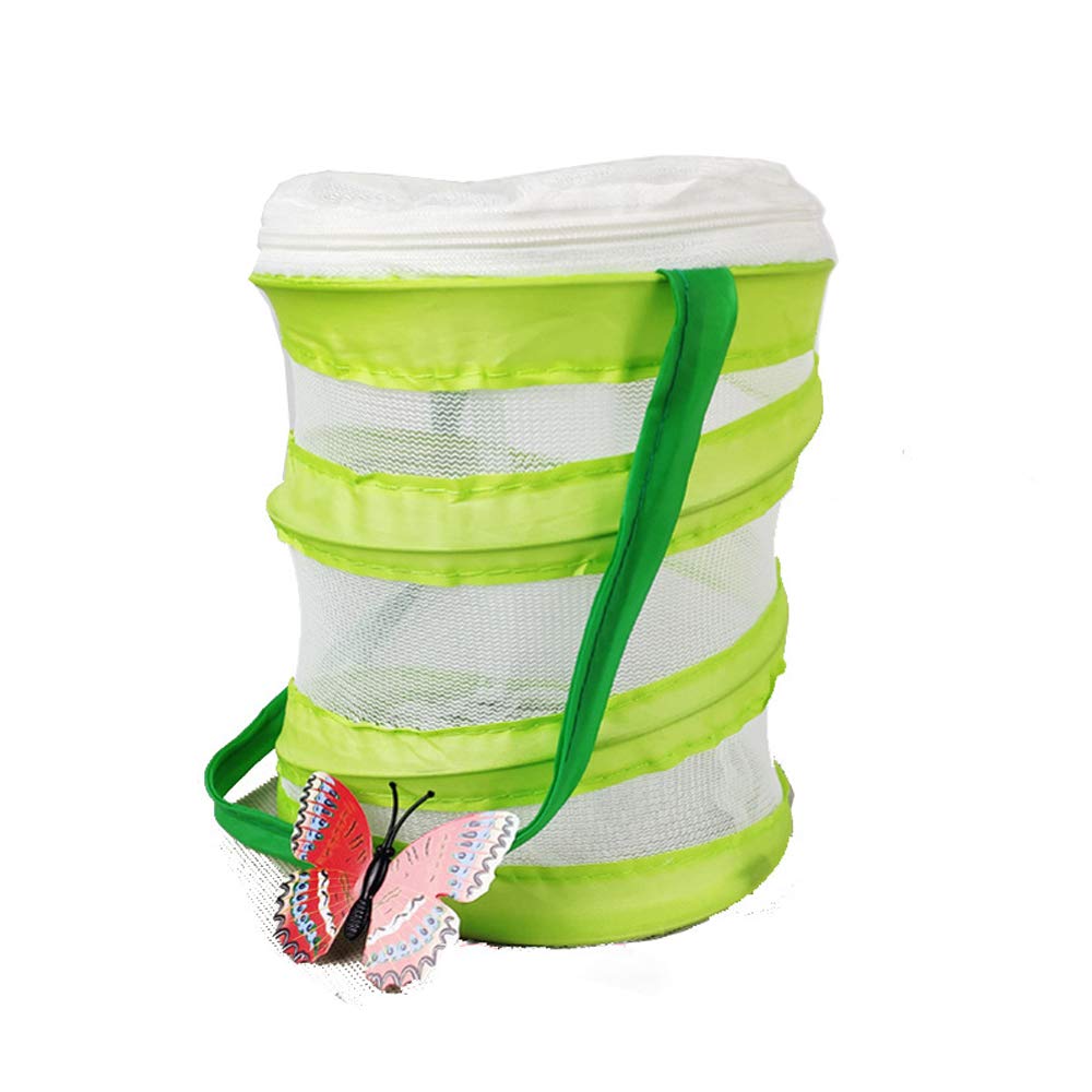 【送料無料】虫かご 飼育ケース 昆虫ケージ ネット 折り畳み式 コンパクト 昆虫採集 魚取り 虫取りかご 遊び (約14x15cm 丸型)