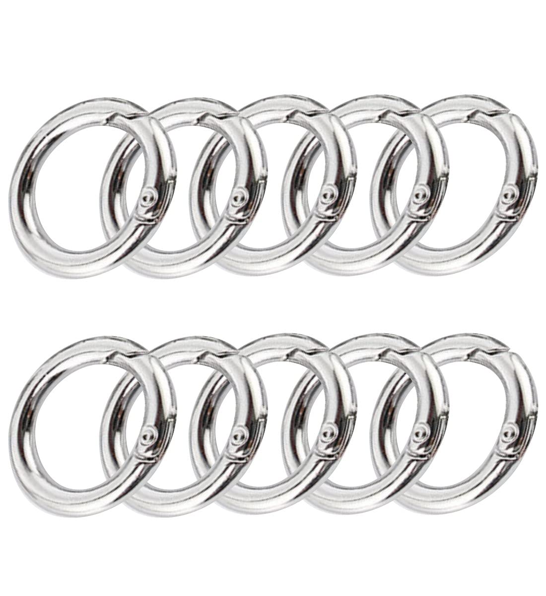 【送料無料】XSAJU 丸型 カラビナ キーリング シルバー リングフック 10個入り 合金 電気メッキ処理 キーホルダー パーツ (25mm)