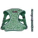 【送料無料】THAIN 犬 ハーネス 超小型犬 犬用ハーネス 超小型犬 ハーネス リード ベストハーネス 犬 抜けない 胴輪 おしゃれ 小型犬の子犬 ドッグハーネス ハーネス リード セット 唐草模様 夜間反射 サイズ調節可能(XXS 唐草模様緑)