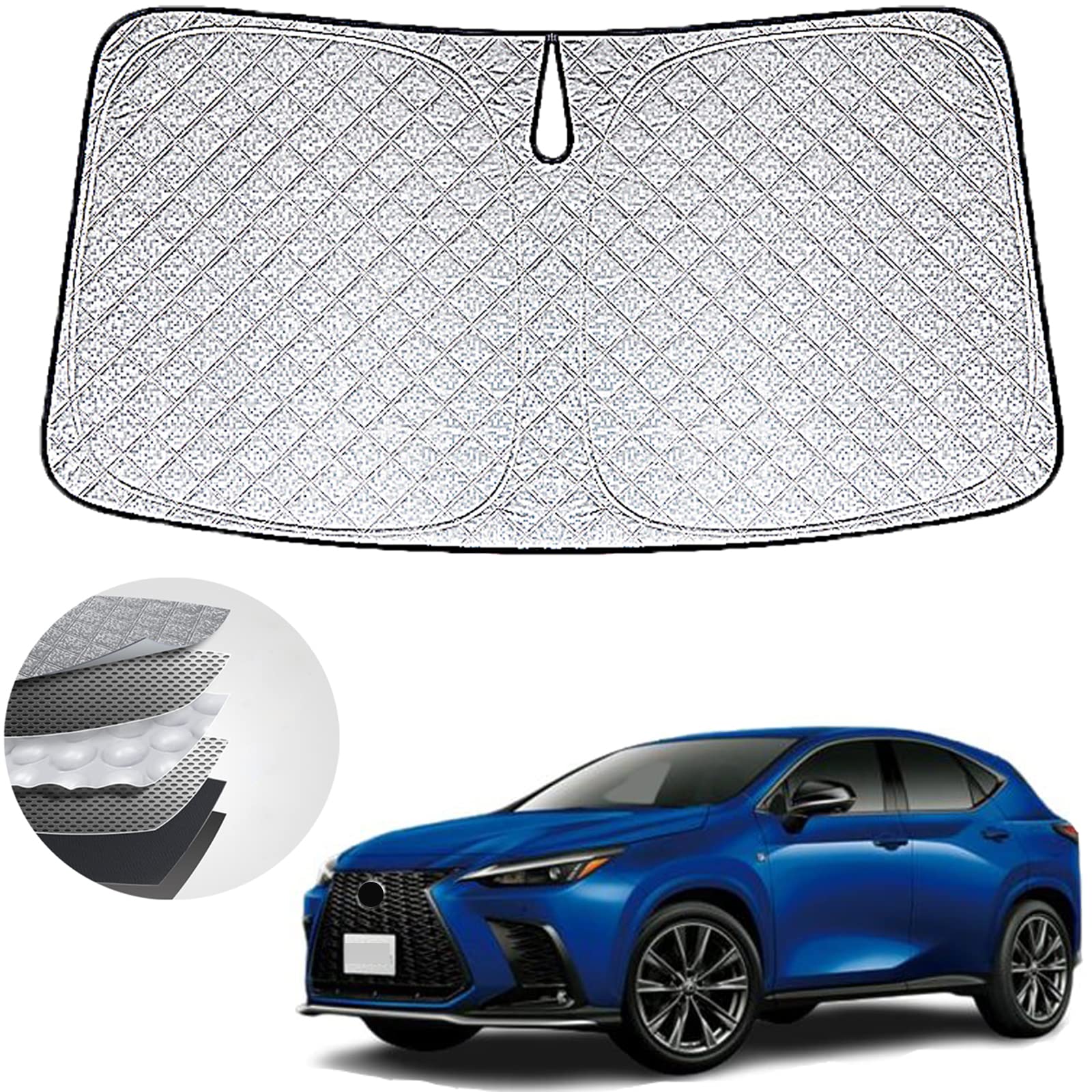 WAIROGA 新型 レクサス NX 2代目 専用フロントサンシェード 2010年~現行 車用サンシェードフロントガラス 日よけ 六層構造 車種専用設計 UVカット 日焼け防止 劣化防止 収納バッグで 簡単に取り付け 吸盤なし メーカー直営 (シルバー, 新型 レクサス NX 2代目Nx450h+ Nx