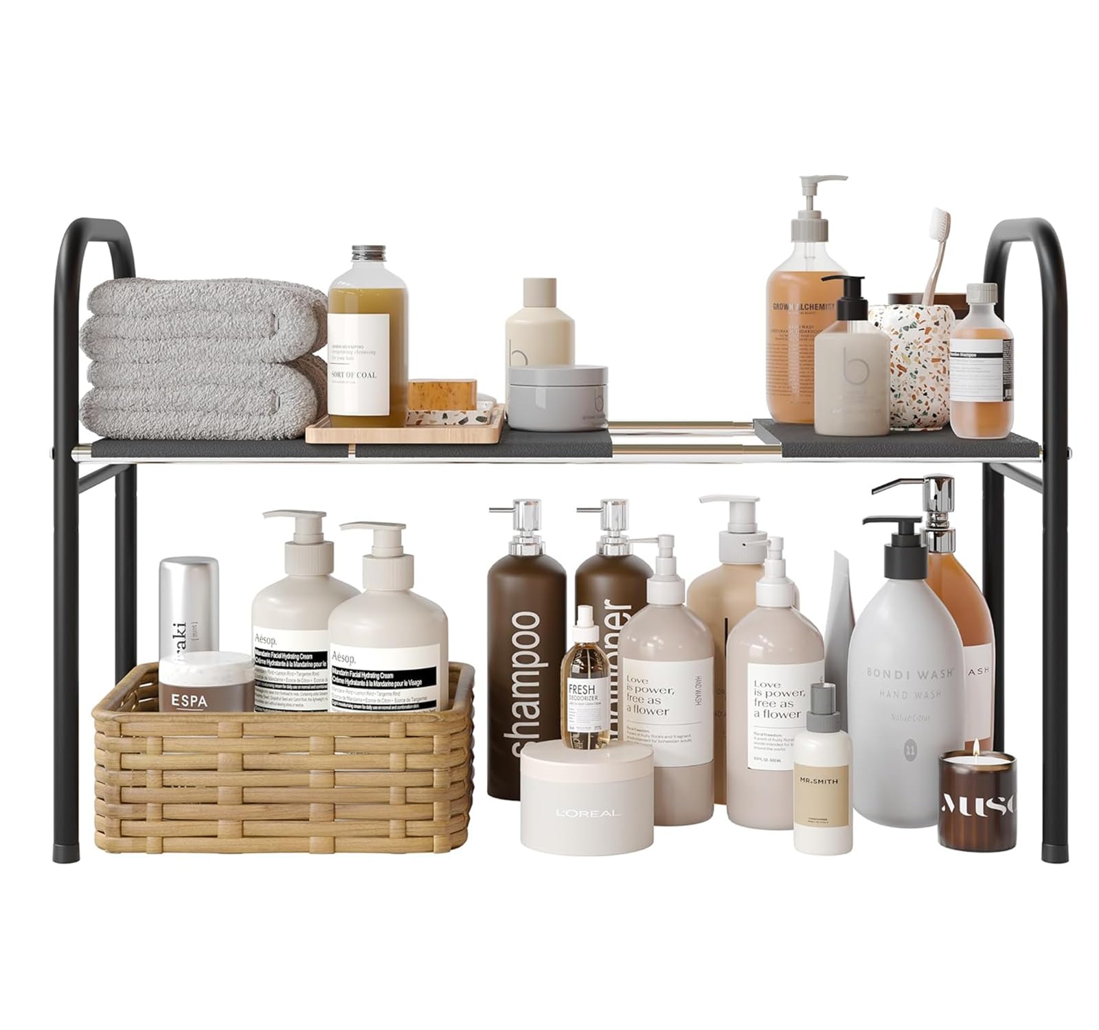 【送料無料】キッチン シンク下 収納ラック シンク下フリーラック ワイド 伸縮タイプ シンク下伸縮棚 ..