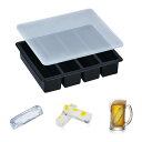 【送料無料】【LEISURE CLUB】製氷皿 アイストレー シリコン 長方形氷 氷モールド 製氷器 専用蓋付き 取出し簡単 溶けにくい 大きい氷 ウイスキー 氷 氷作る容器 4格(ブラック)