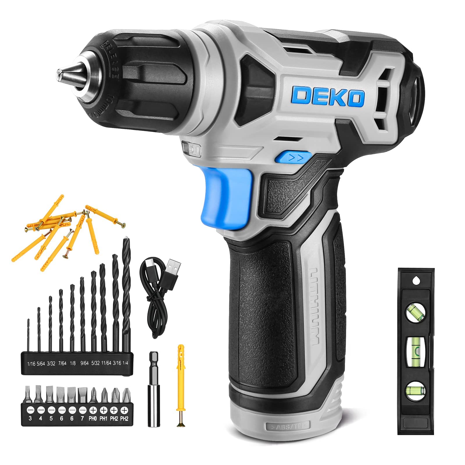 【送料無料】電動ドリル DEKOドリルドライバー 8V 9.5mm キーレスチャック 42点組付属品付き LEDランプ..