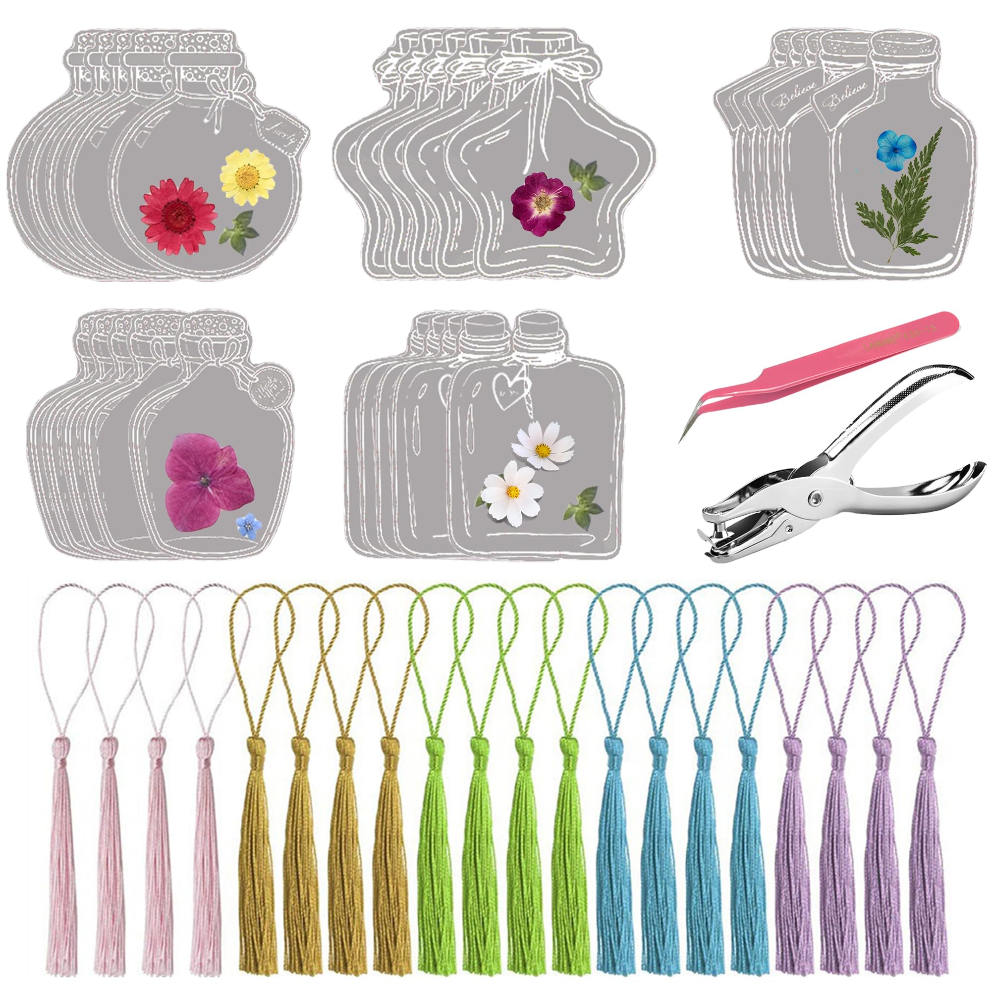 DELUXEFOX しおりキット 20枚セット ドライフラワーのしおり 押し花 しおり 押し花キット 可愛い しおり おしゃれ 透明ブックマーク 可愛い ボトル...