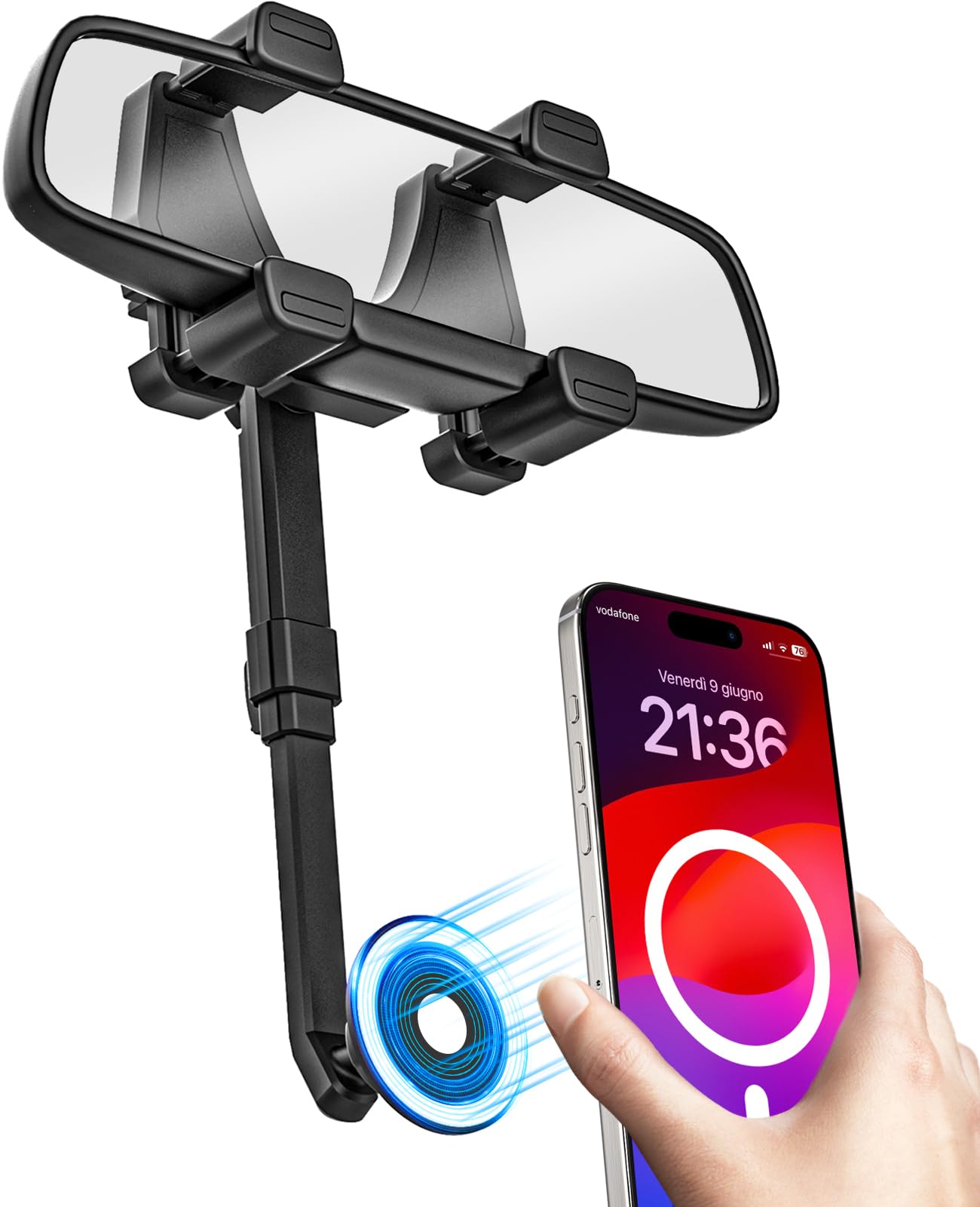 woleyi 車載ホルダー バックミラー用 スマホホルダー Magsafe対応 マグネット式 超強磁力 片手操作 車 ..