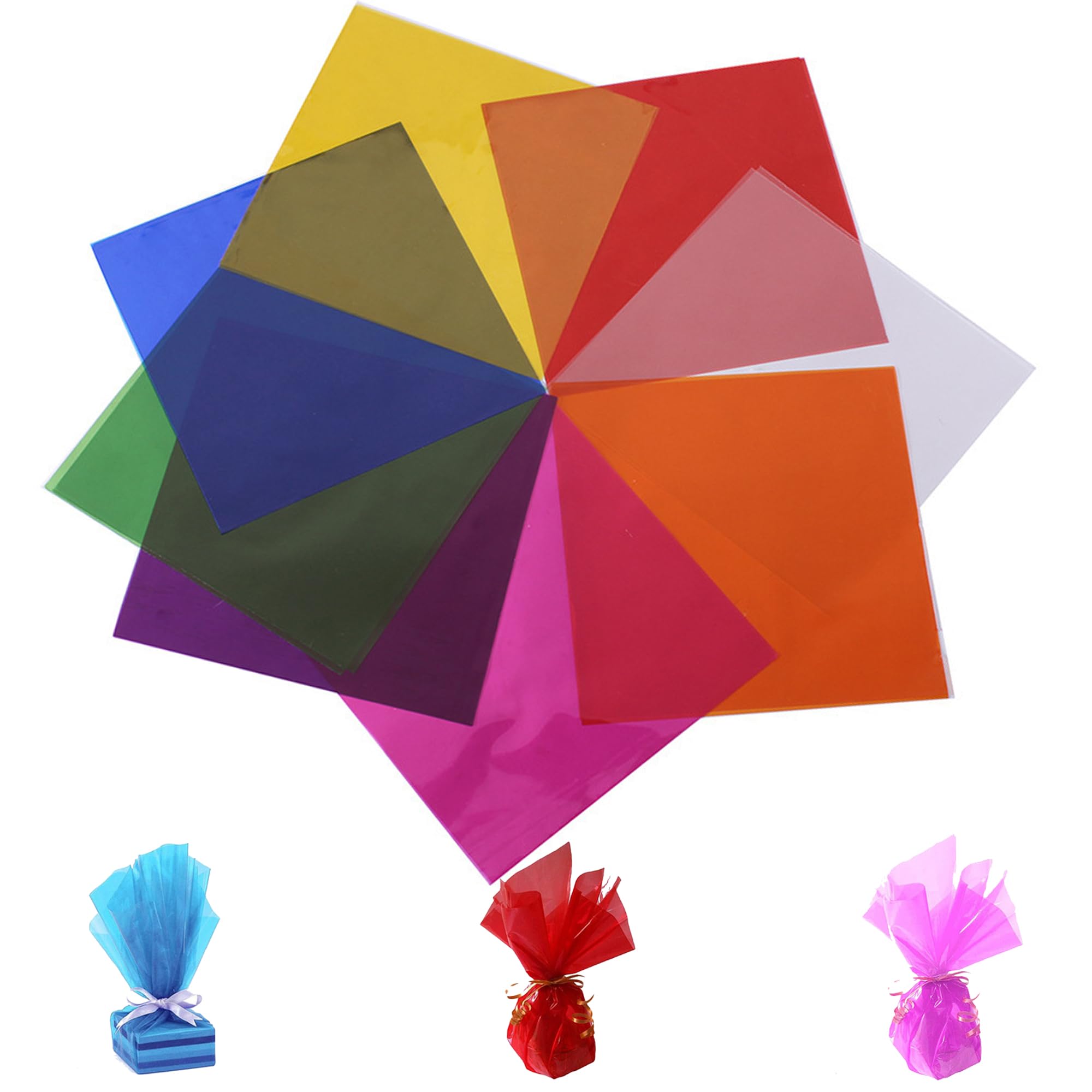 【送料無料】DELUXEFOX カラーセロハン 80枚入り 19*19cm カラーセロファン 子供達の工作 DIY 装飾 梱包 透明紙 セロハン ラッピング 卒...