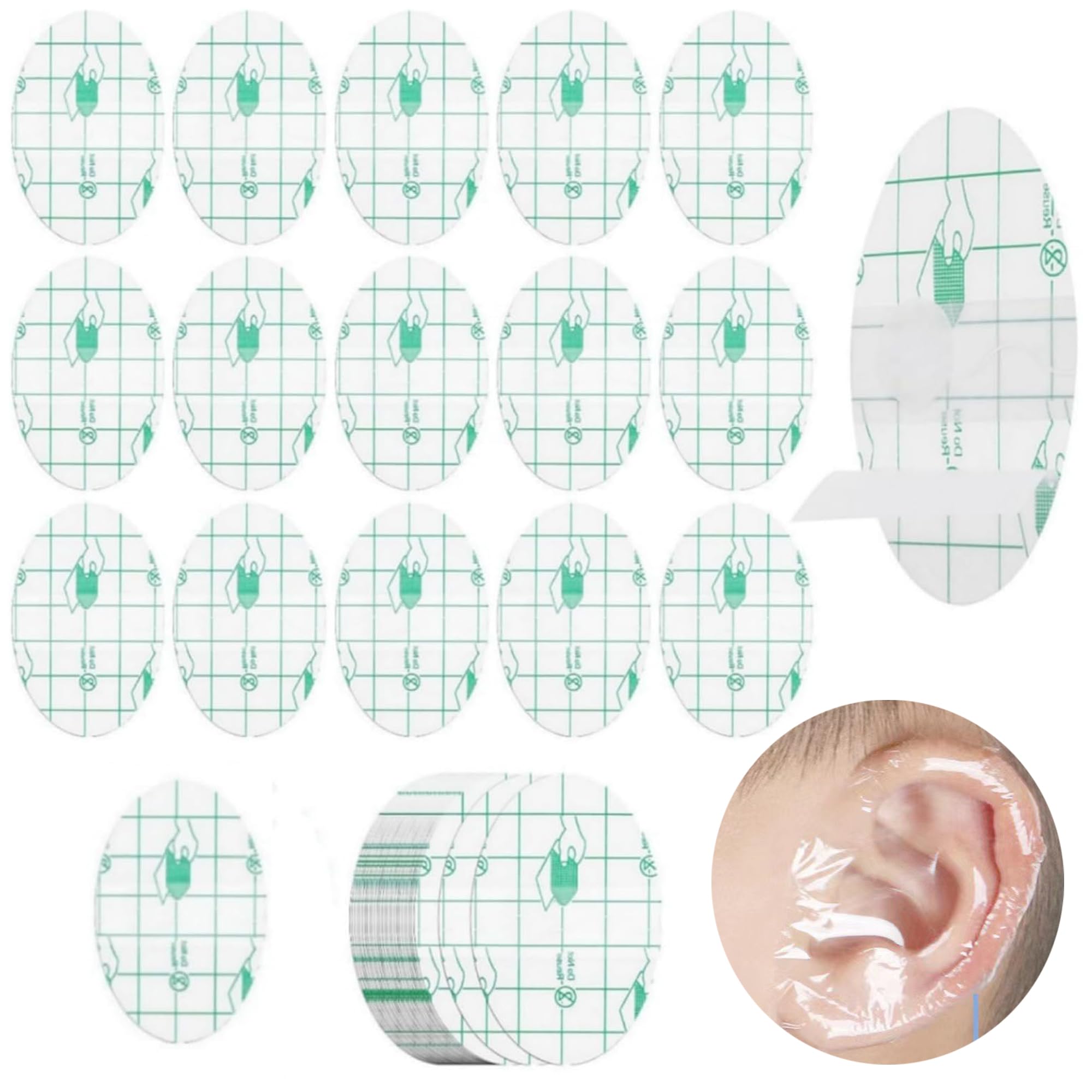 【送料無料】[DEVENTORZ] 耳防水シール 耳 防水テープ 100枚 伸縮性 使い捨て耳パッチ 透明色 新生児用 男女兼用 耳防水カバー